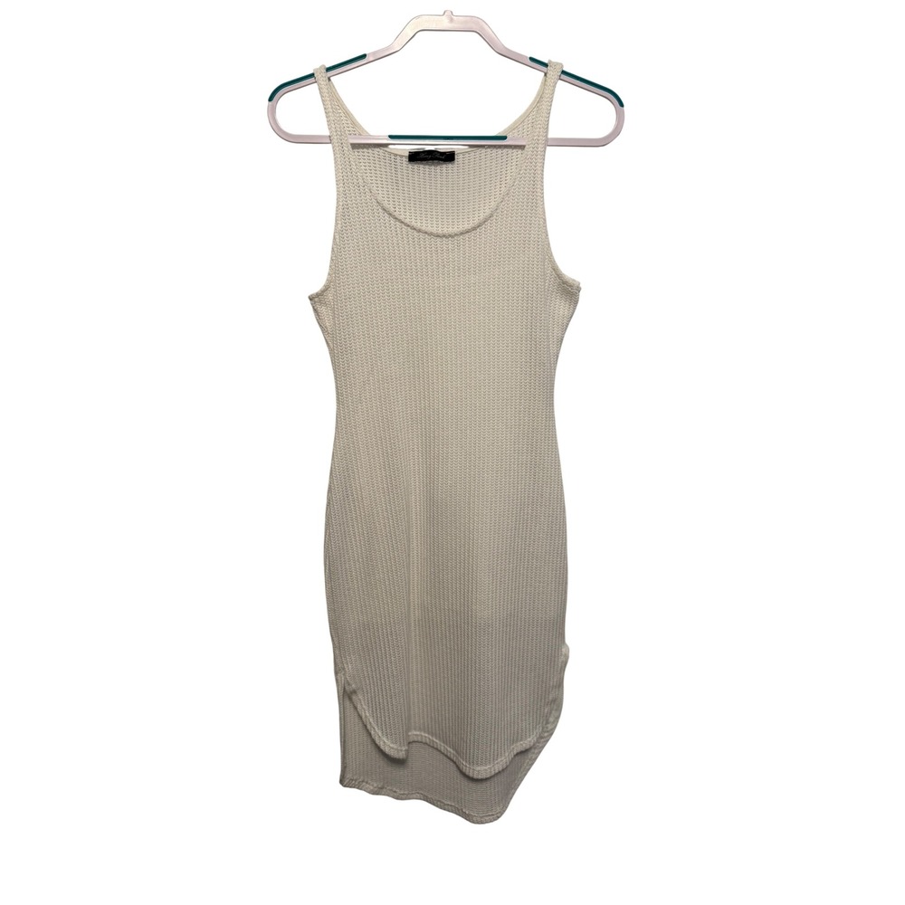 Honey Punch Ivory Textured Knit Sleeveless High Low Bodycon Dress Scoop Neck S-M